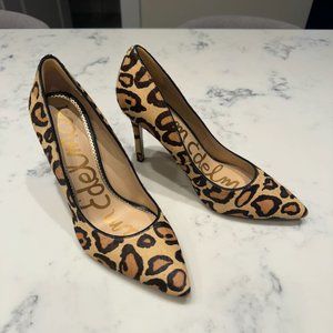 Sam Edelman Hazel New Nude Leopard Stiletto Heel Pointy Toe Slip On Leather Pump